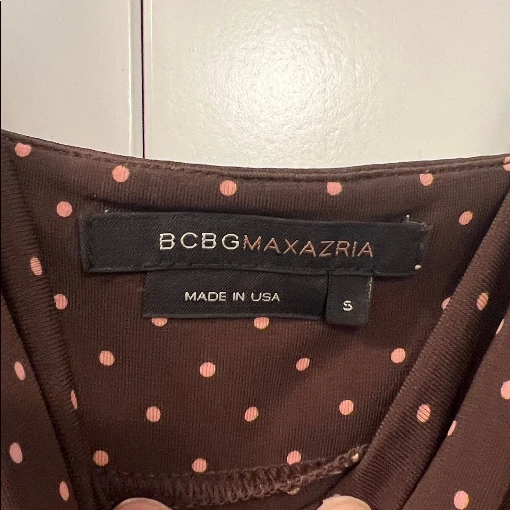 BCBGMaxAzria Dark Brown Dress with Pink Polka Dots - Picture 3 of 7